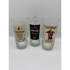Vintage Captain Morgan Rum Highball Glasses Set of 3 Spiced Gold Label 1680
